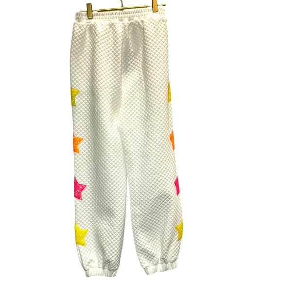 Mainstrip – Quilted Sequin Star Joggers – White – Size Small - Picture 4 of 4